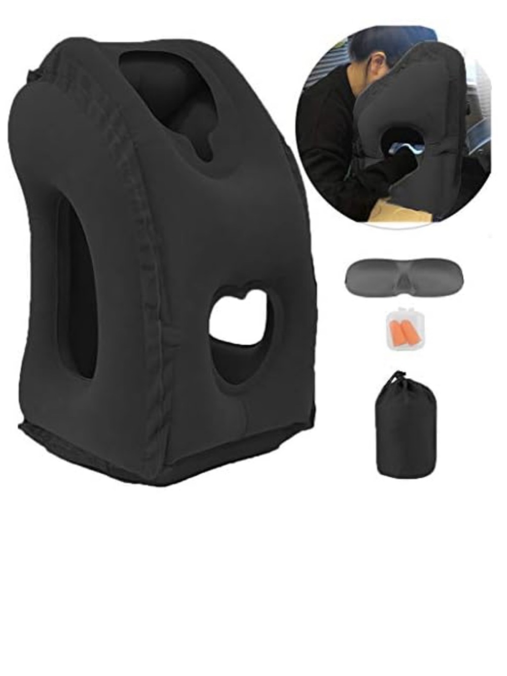 Portable Black VR Travel Rest Hood with Eye Mask & Earplugs